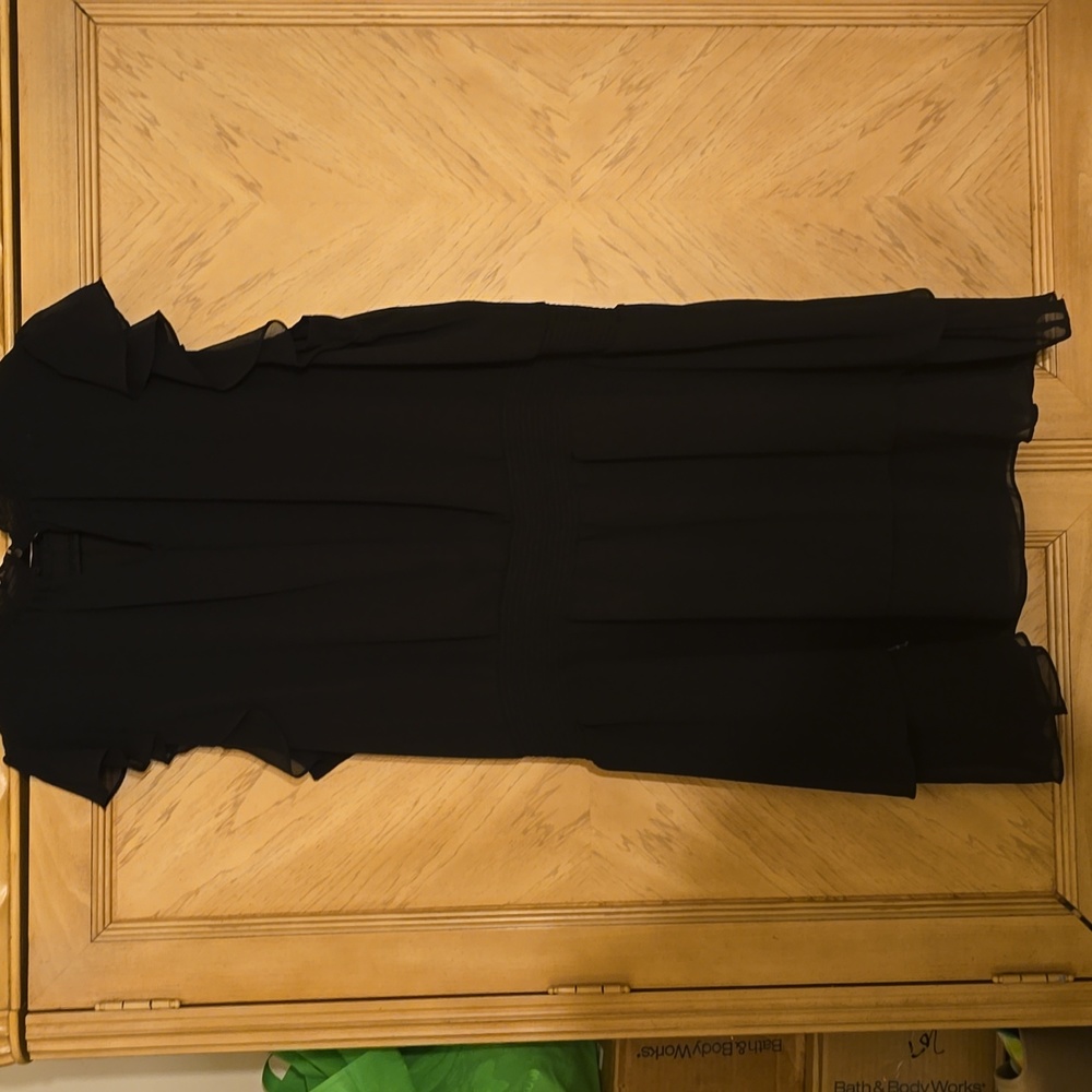 1. State 3X Plain Black dress with cinched waistline and Tiered skirt